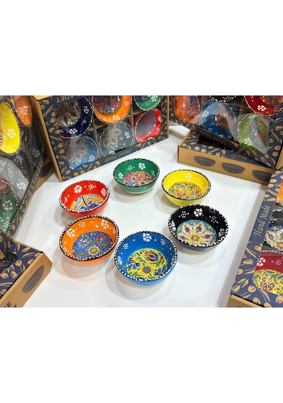 Seramik Çerezlik Sosluk Kahvaltılık Sunumluk Kase El Yapımı Hand Made - Kabartma Çiçek Desenli Çok Renkli