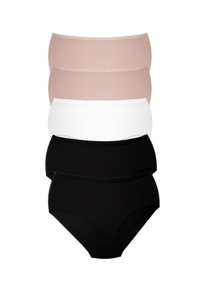 Alya Underwear Kadın Büyük Beden Külot Battal Full Brief, Yüksek Bel 5xl, 6xl, 7xl 5 Farklı Renk 1 Pakette Siyah-Beyaz-Ten