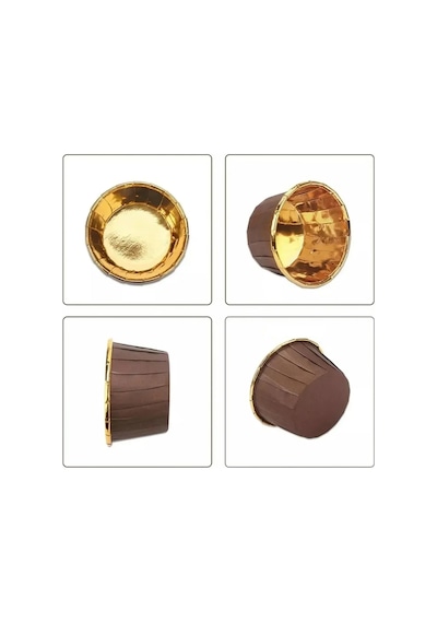 Metalik Kahverengi Gold Renk Muffin Cupcake Kek Kalıbı 25'li Çok Renkli