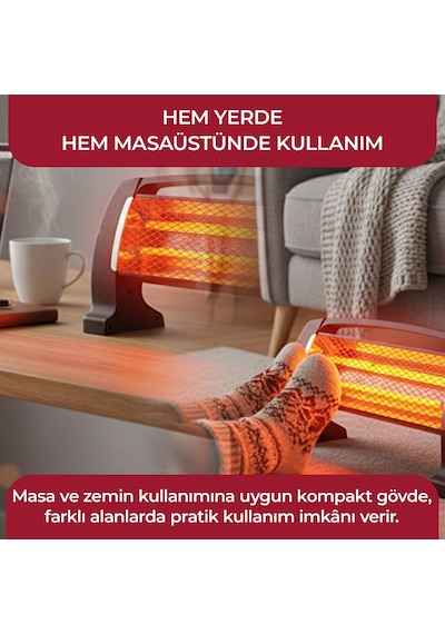 Sfh-3399 1000w 2x500w Quartz Isıtıcı 2 Kademeli Isı Ayarlı, Devrilme Emniyetli, Masa Ve Yer Tipi Hızlı Isıtıcı