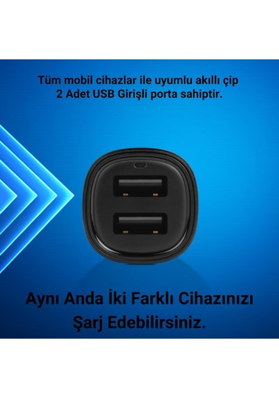 Ttec Süper Hızlı 3.1amper 2x Usb Girişli Araç Şarj Cihazı, 12/24v Çakmaklık Girişli Akım Korumalı