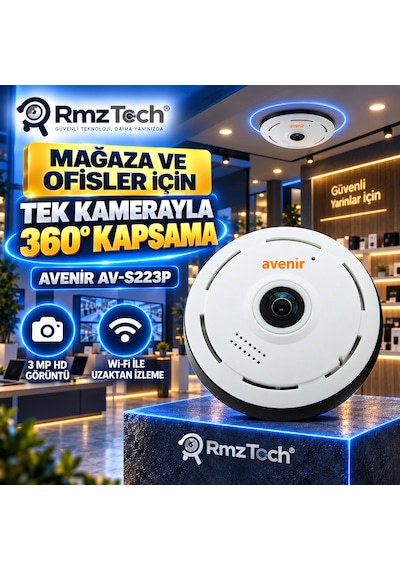 Avenir Av-s223p 3 Mp 360 Panoramik Balıkgözü Wifi Kamera V380 Uygulamalı Asansör, Ofis Ve Mağaza