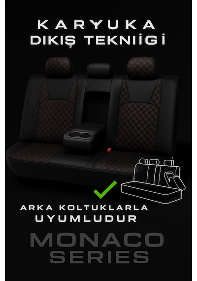 Audi A-5 Quattro 2015 - 2019 - Monaco Eviza Kumaş Deri Detaylı Oto Koltuk Kılıfı - Siyah Kırmızı Siyah Kırmızı
