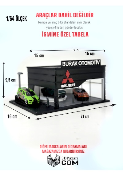 1/64 Ölçekli Mitsubishi Diorama Tasarımlı Araç Sergileme Garajı 3d Baskı