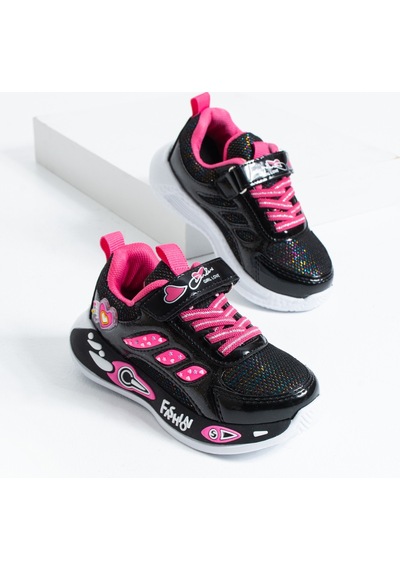 Polomia Comfort Luvy Kız Çocuk Siyah Pembe Kalp Figürlü Cırtlı Kreş Ve Anaokulu Spor Ayakkabı
