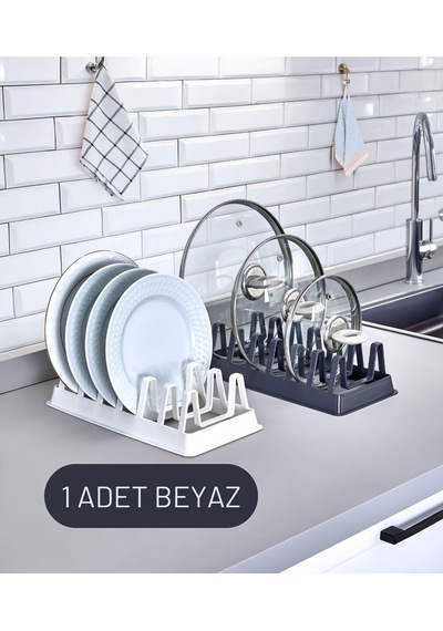 Tencere Kapağı Organizeri - 6 Bölmeli Tencere Kapak Dolap İçi Düzenleyici Kapak Düzenleyicisi Beyaz Diğer