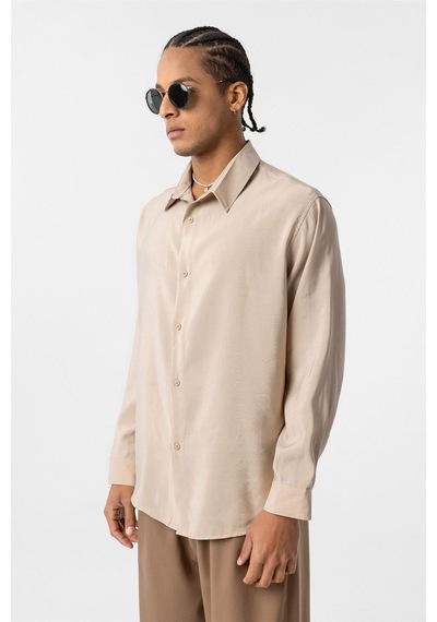Vamos Oversize Modal Kumaş Gömlek Bej