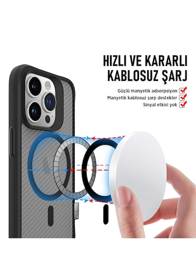 Bix iPhone Uyumlu 16 Carbon Fiber Force Magsafe Kılıf Anti-şok Teknolojili Kamera Ve Ekran Korumalı Karbon