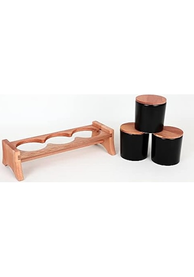 Keramika Mat Siyah Ege Ahşap Standlı Saklama Kabı 10 Cm 3 Parça