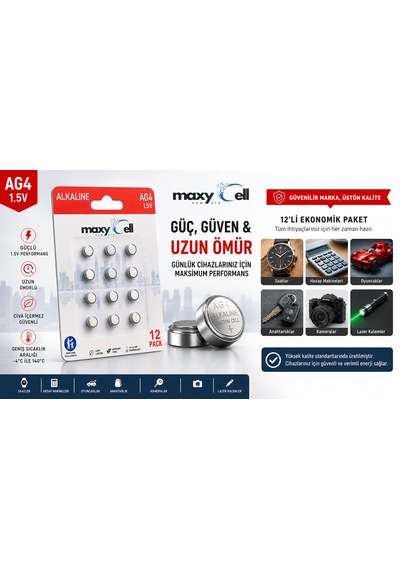 Maxycell 12 Adet Ag4 376 377 Sr626 Sr626sw Lr66 1.5v Düğme Pil, Saat Pili, Çocuklara Dayanıklı Ambalaj, Küçük Elektronik Cihazlar Için,ölçüm Cihazlar