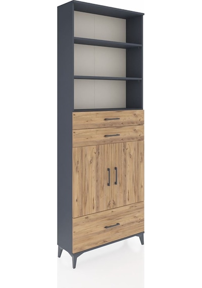 Arges Dolap 5 Raflı 3 Çekmeceli 2 Kapaklı 88x30x243 Antrasit-çam Antrasit