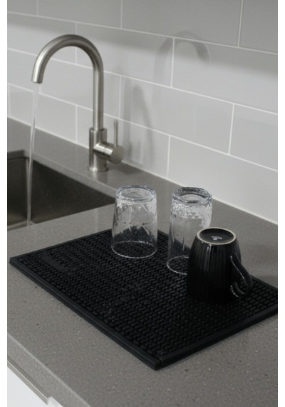 Zq Polimer 27x37 Cm Kauçuk Bar Mat, Bulaşık Kurutma Matı, Tencere Altlığı, Cam Kenarı Saksı Altlığı Siyah