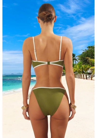 Ersefa Tasarım Bikini Takımı Plaj Ve Havuz İçin Şık Detaylı Esnek Kumaş Haki