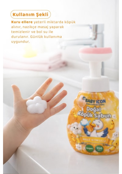 Baby İcon Doğal Çocuk Köpük El Sabunu 350 Ml Muz Kokulu Vegan Parabensiz Köpük