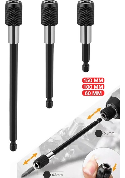 Profesyonel Paslanmaz Vanadium Çelik 6 10 15 Cm 3 Lü Bits Uzatma Adaptörü 3 Adet