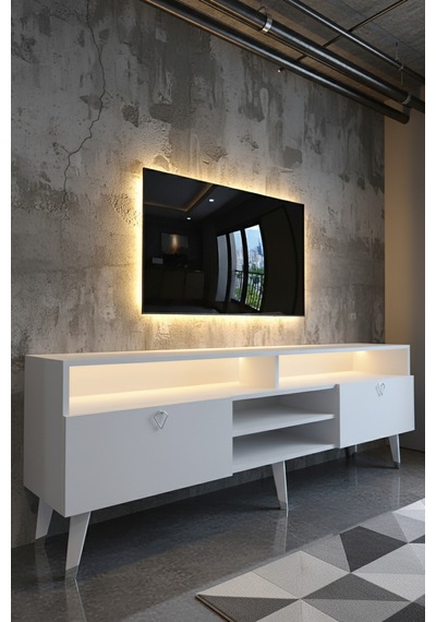 Resital Ledli Tv Sehpası - Led Işıklı - Silver Beyaz - Sl9030-1