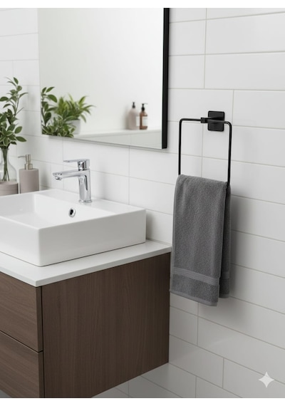Yapışkanlı Siyah Kare Havluluk Banyo Mutfak Havlu Askılık Siyah