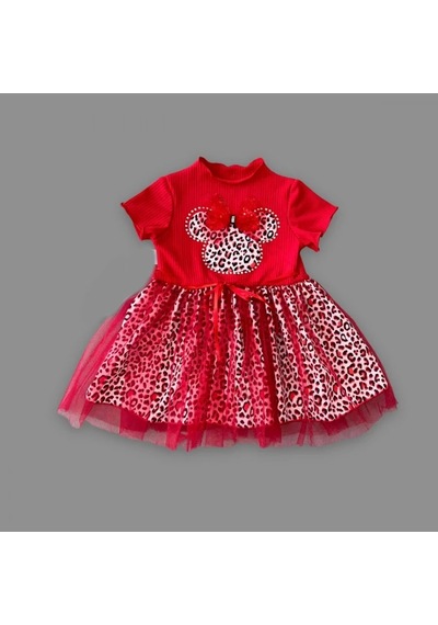 Alfa Expres 1-2-3 Yaş Fiyonklu Mickey Astarlı Etekli Kız Bebek Tütü Elbisesi Kırmızı Kırmızı