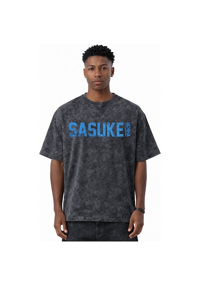 Sasuke Uchiha Naruto Anime Karakterler Baskılı Unisex Oversize Es Siyah