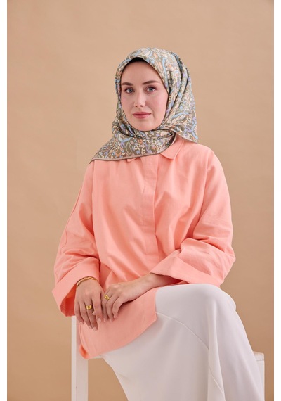 Silk Home Twill İpek Eşarp 11478-26 Sisli Yeşil, Bebe Mavi, Somon, Taş