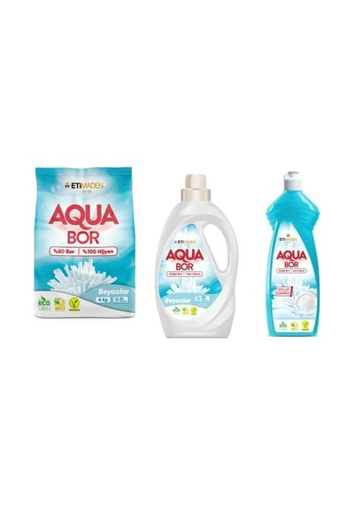 Aquabor Doğal Mineralli 4kg Beyaz + Sıvı Beyaz + Bulaşık Set