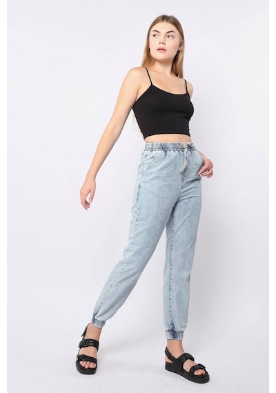 Kadın Lastikli Jogger Pantolon Açık Mavi 001