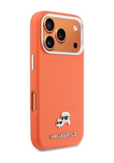 Apple iPhone Uyumlu  17 Pro Max Kılıf Lisanslı M-safeli Metal Kamera Ve Buton K&c Head Logo Pu Deri Kapak Turuncu