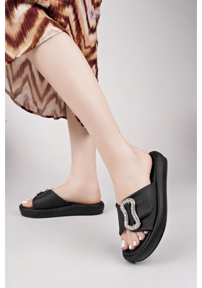 Nesilshoes Nesil Shoes Dvm 033 Siyah Masaj Tabanlı Tokalı Kadın Terlik