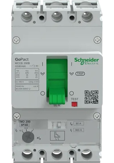 Schneider Electric Gopact Mccb G20B3A50 80A 25Ka Ayar Sahalı Şalter (200B, 3P3D)