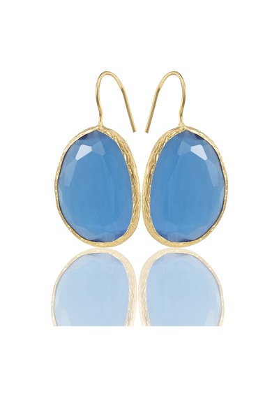 Kadir Jewellery 22 Ayar Altın Kaplama Fosil Taşlı Küpe -el İşçiliği Ve Hipoalerjenik Küpe Koyu Mavi 70719756
