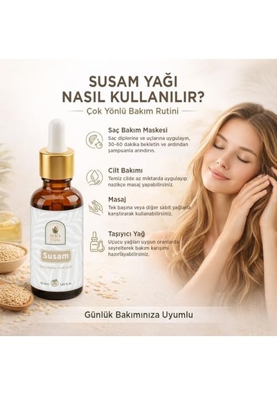 Susam Yağı 50 Ml Soğuk Sıkım,%100 Saf Ve Doğal Saç, Cilt Bakımı, Masaj Ve Taşıyıcı Yağ Kullanımına U 0.3 ML