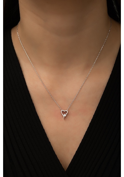 Swarovski Taşlı Kalp Kolye Rodyum Kaplama 925 Ayar Gümüş - Suvps00001