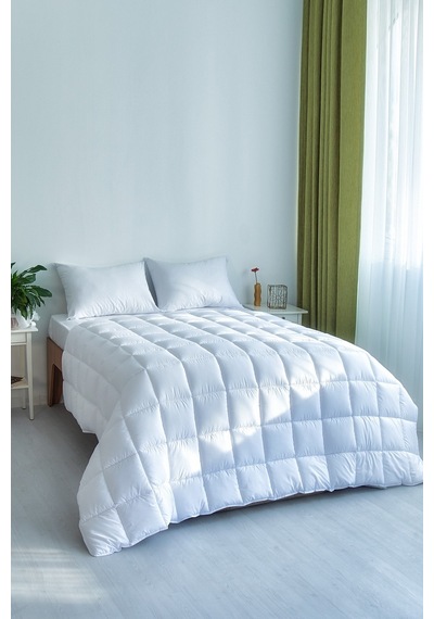 Yorgan Çift Kişilik Microfiber Dolgun Kare Desenli 195 x 215 CM Beyaz