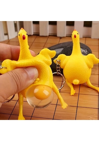 2 Adet Yumurtlayan Tavuk Anahtarlık Stres Oyuncağı