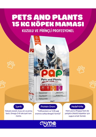 Pets And Plants Yavru Köpek Maması 15 Kg Kuzu Etli %33 Protein Büyük Irk Yüksek Enerji