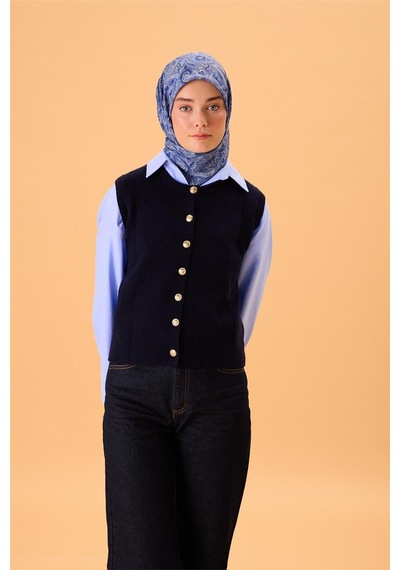 Silk Home İnce Pamuk Soft Eşarp Saks-indigo Desenli Tok Duruşlu 90x90 Çok Renkli