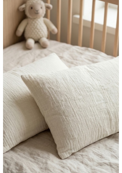 Çift Katlı Müslin Çocuk Yastık Kılıfı %100 Pamuk 35x45 cm 2’li Bebek Çocuk Kılıf Seti Ekru