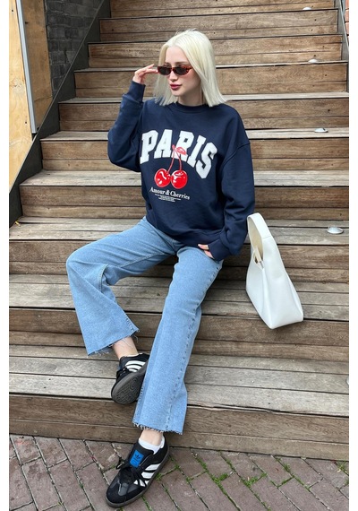 Lacivert Bisiklet Yaka Basic Sweatshirt Mg2233