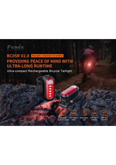 Fenix Bc05r V2.0 15 Lümen Ultra Parlak Kompakt Bisiklet Arka Lambası, Usb-c Şarj Edilebilir, Uzun Çalışma Süreli Çok Renkli
