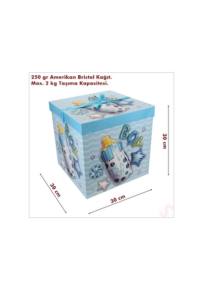 Kapaklı, Katlanır Demonte Karton Kutu, 30cm - Biberon & Mavi