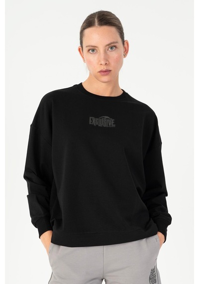 Maraton Oversize Kadın Bisiklet Yaka Siyah- Sweatshirt Siyah-