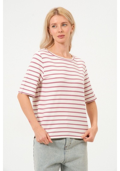 Kadın Çizgili Tişört Oversize T-shirt Çok Renkli