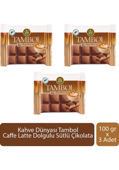 Kahve Dünyası Tambol Caffe Latte Dolgulu Sütlü Çikolata 100 Gr X 3 Adet