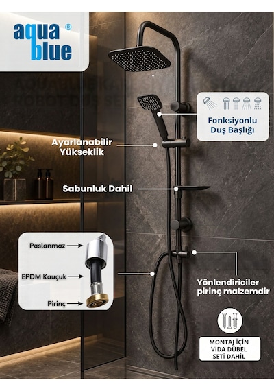 Kare Siyah Ekstra Robot Duş Seti