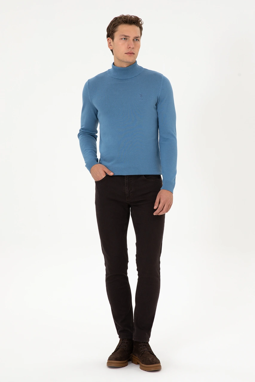 U.S. Polo Assn. Erkek Slim Fit Yarım Balıkçı Yaka Saks Basic Kazak 50307783-VR032