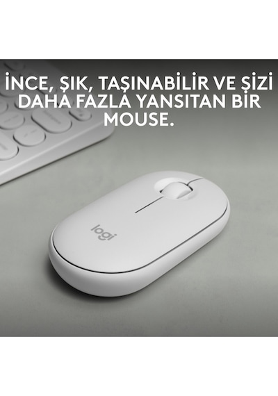 Logitech M350s Pebble 2 Bluetooth Kablosuz Sessiz Kompakt Mouse - Beyaz M350S
