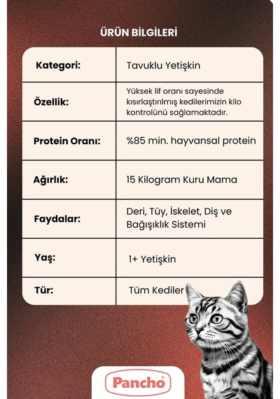 Pancho Tavuklu Yetişkin Kedi Maması 15 KG