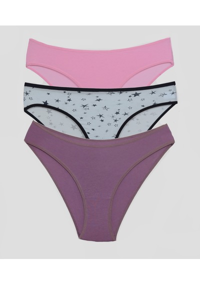 Asist Secret Magic Asm1105 Kadın 3 Lü Renkli Karışık Pamuklu Bikini Külot