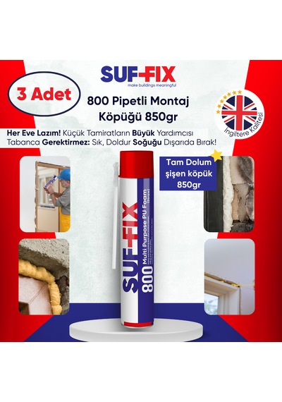 Suf-fix 800 Pipetli Montaj Köpüğü 750ml 3 Adet Boşluk Dolgu Ve Yalıtım Köpüğü