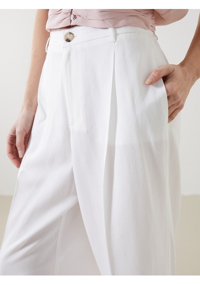Lcw Vision Beyaz Loose Fit Keten Karışımlı Kadın Pantolon